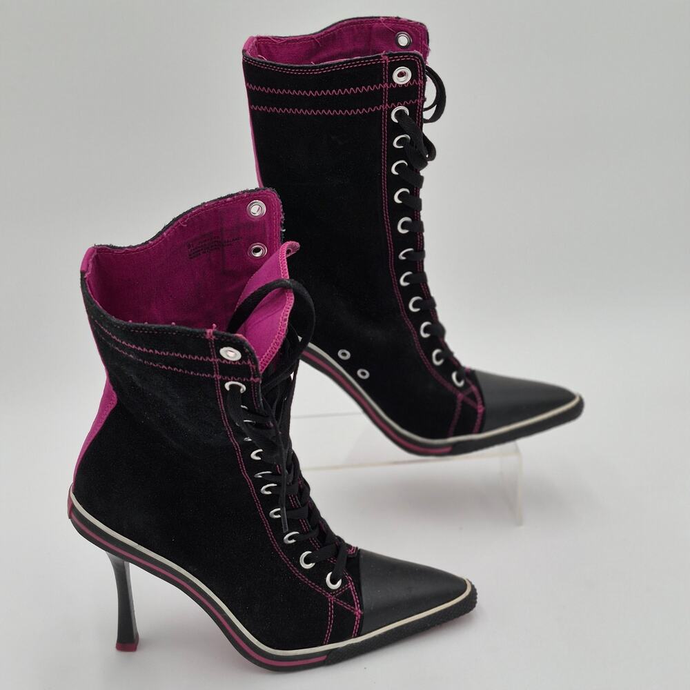 Steve Madden Stiletto Ankle High Heel Lace Up Sneaker Boots Black Size 9.5 S0094